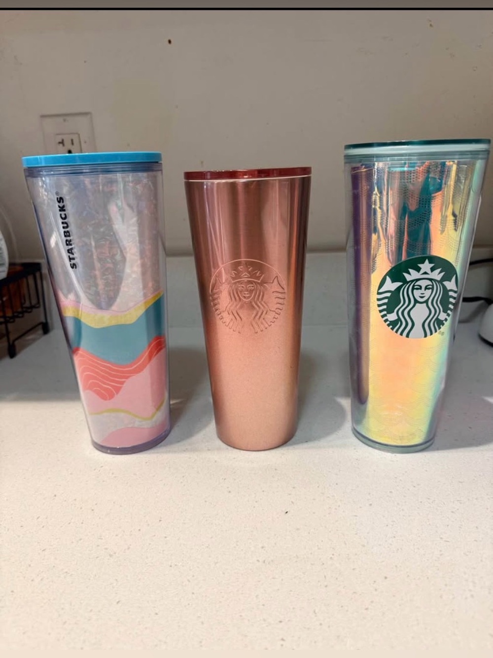 Starbucks Iridescent Rose Gold and Pastel Tumbler Trio